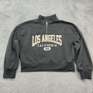 Aeropostale Los Angeles Cropped Sweatshirt Womens L Gray 1/4 Zip Puffy Letters